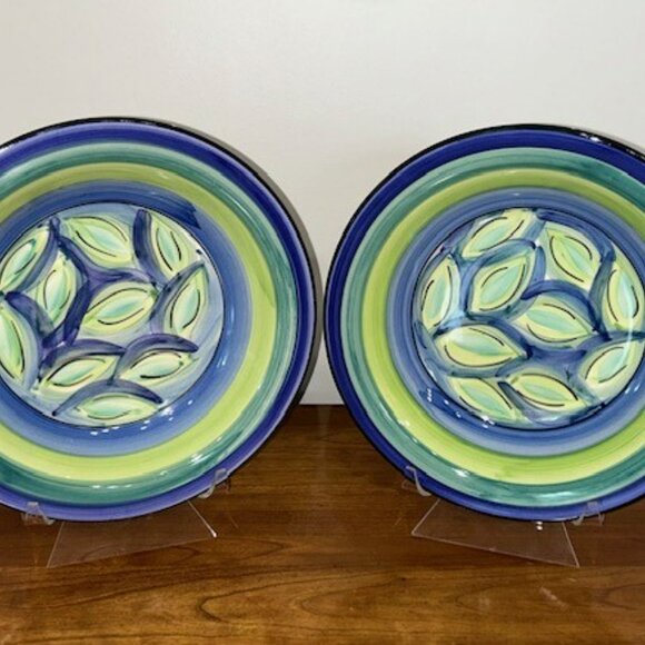Set of 2 Beautiful SECULA Soup Plates in Blue & Green Abstract Design - GORGEOUS - Picture 2 of 6
